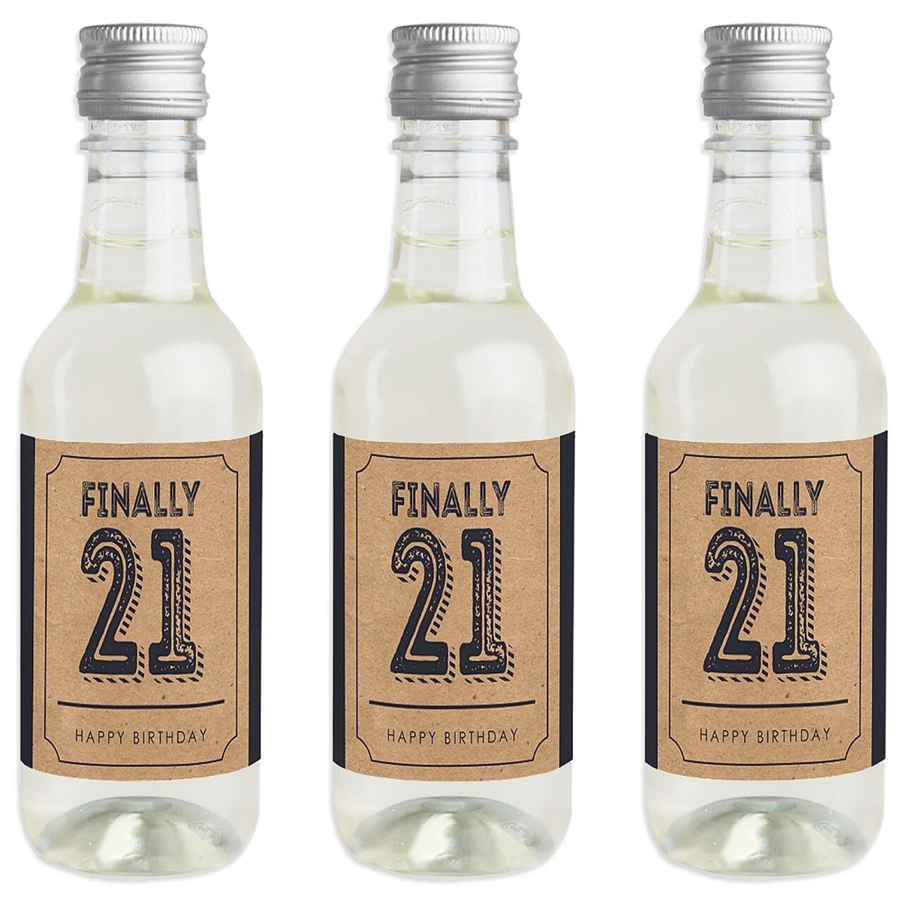 Big Dot of Happiness Finally 21 - 21st Birthday - Mini Wine and Champagne Bottle Label Stickers - 21st Birthday Party Favor Gift - Set of 16
